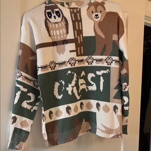 Crest Crew Neck Sweater Green and Brown Animal Design